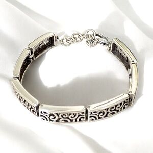 Brighton Deco Lace Open Swirl Silver Panel Filigree Adjustable Bracelet